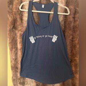 Women's Steel Blue Graphic Racerback Tank Top - 'Go Heavy or Go Home'